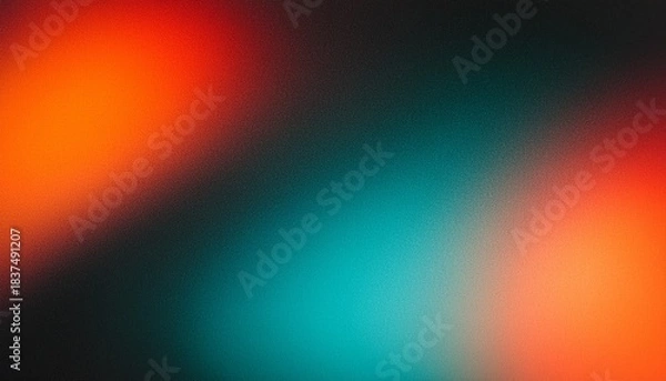 Obraz Dark Grainy Gradient Background Teal Orange Light Blue Black Red Noise Texture Banner Backdrop Glowing Colors Poster Design