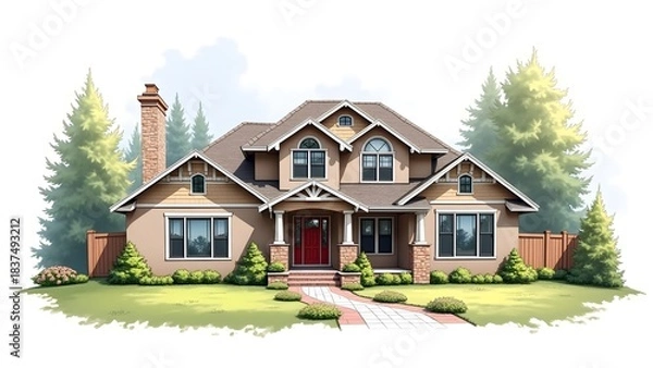 Obraz Detailed Drawing of Single-Family Home Front View