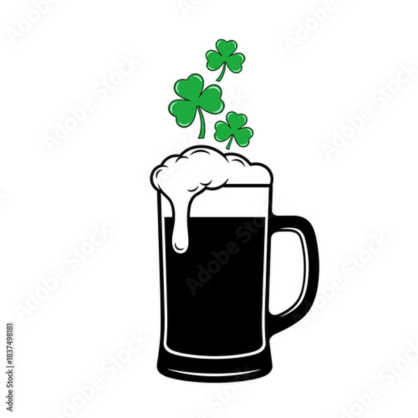 Obraz Dark beer mug with shamrocks for St Patrick’s Day pub promotions and Irish holiday beverage graphics