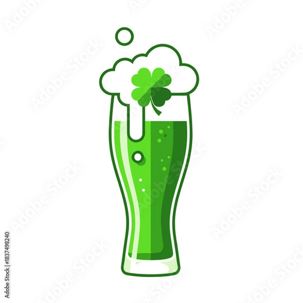 Obraz Green beer glass with shamrock foam for St Patrick’s Day drink menus and Irish themed designs