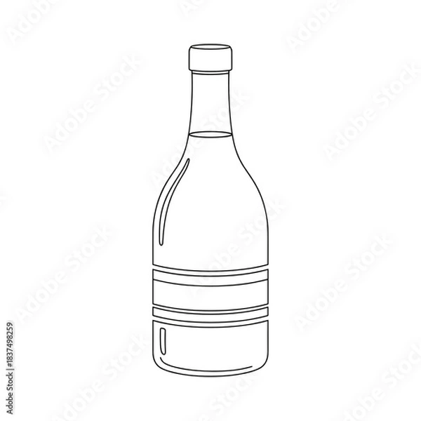 Obraz Minimal wine bottle line art for menu design and beverage branding illustrations