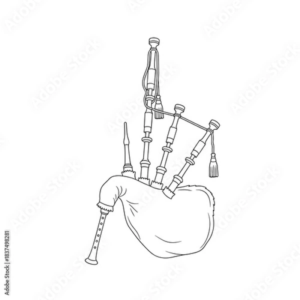 Obraz Traditional bagpipes line drawing for Irish and Scottish cultural music illustrations and educational design