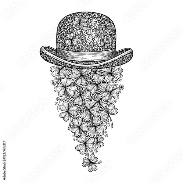 Obraz Decorative St Patrick’s Day hat with clover beard illustration for festive coloring pages and holiday design