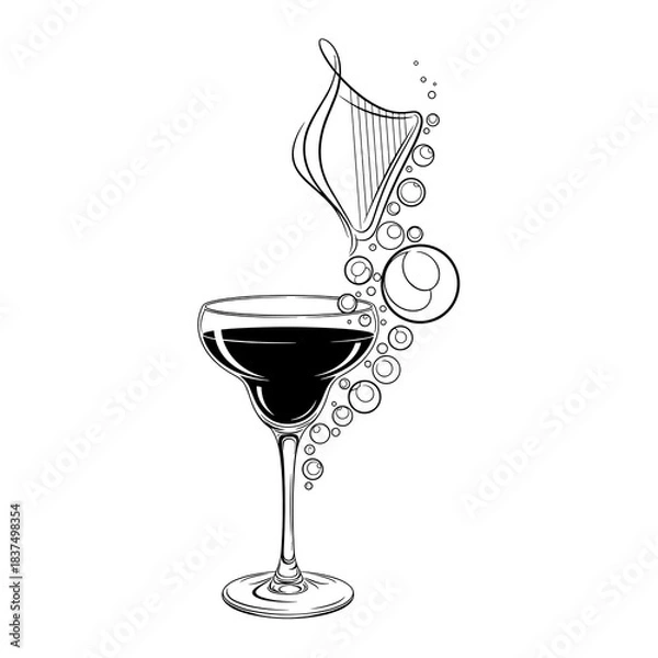Obraz Cocktail glass with harp and swirling bubbles icon for celebration themes