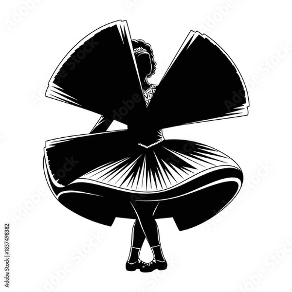 Obraz Irish dancer silhouette icon with swirling dress and dynamic motion for St Patrick’s Day cultural dance themes and Celtic festival design elements