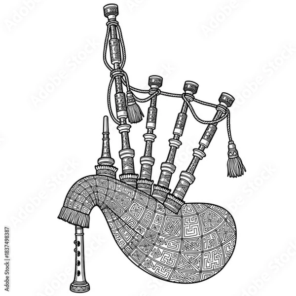 Obraz Celtic patterned bagpipes illustration for cultural design themes