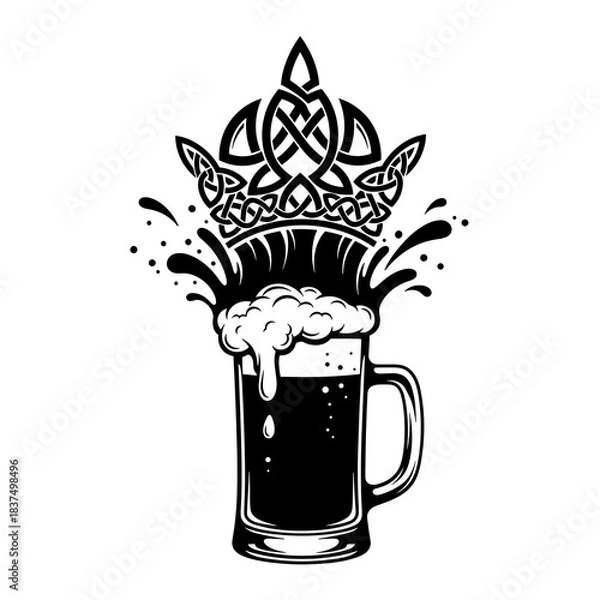 Obraz Celtic themed foaming beer mug illustration for St Patrick’s Day bar advertising and holiday graphic design
