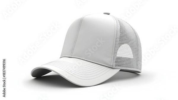 Obraz Mesh Trucker Cap in Solid White from Angled Perspective