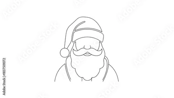 Fototapeta An outline of Santa Claus's face, creating a minimalist holiday illustration. 