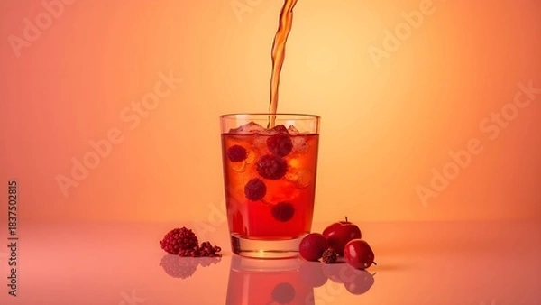 Obraz Rosehip Goji Tea with Citrus Pour in Soft Red-Orange Editorial Scene