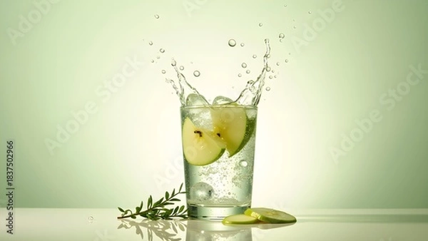 Obraz Apple Thyme Infused Water with Splash and Botanical Styling