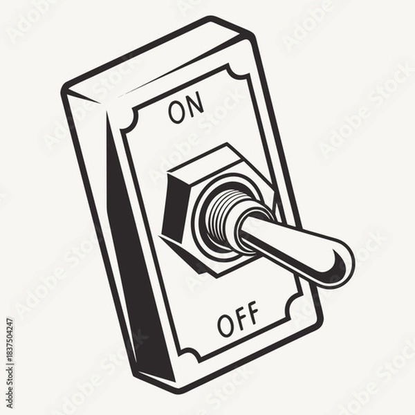 Obraz Light switch illustration with on and off positions, toggle button graphic design element