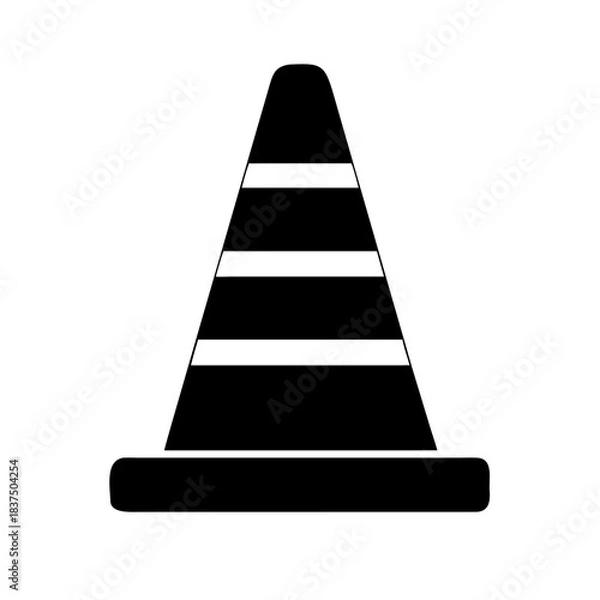 Obraz Black and white traffic cone icon for construction or roadwork warning signs and symbols