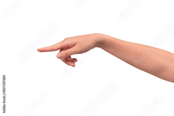 Fototapeta Close-up of a beautiful empty hand gesture isolated on a transparent PNG. High quality studio shot.
