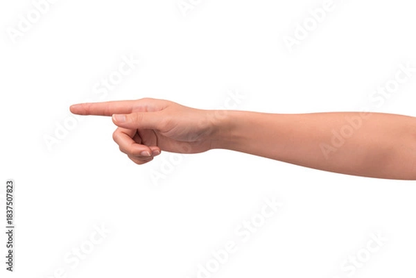 Fototapeta Close-up of a beautiful empty hand gesture isolated on a transparent PNG. High quality studio shot.
