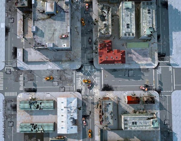 Obraz 3d render of Ruined and Collapsed Buildings After Disaster