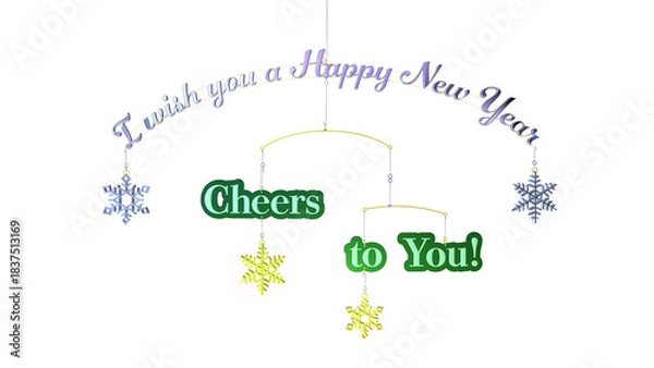 Obraz 年賀状の英文フレーズを使ったモビールの3D画像