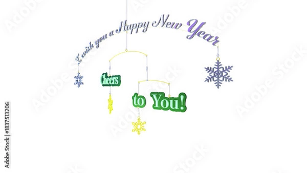 Obraz 年賀状の英文フレーズを使ったモビールの3D画像