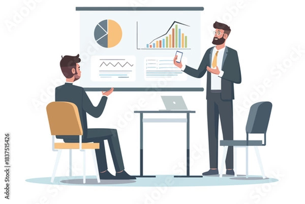 Obraz man in business suit presenting slidesfl isolated