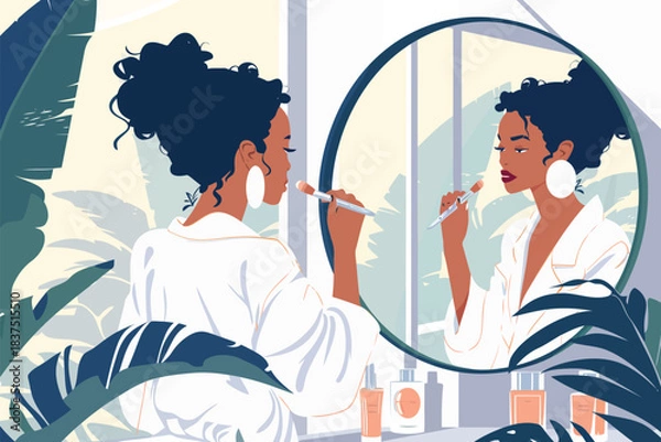 Obraz Woman applying makeup in a mirrorflat mi isolated