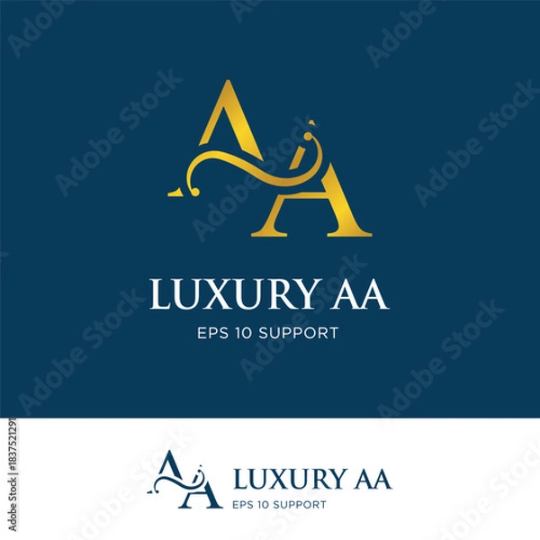 Obraz initial letter aa logo icon type with gold gradient color and swash