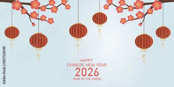 Obraz Chinese New Year Background vector. Chinese festive card with lantern hanging design for Chinese New Year celebration	