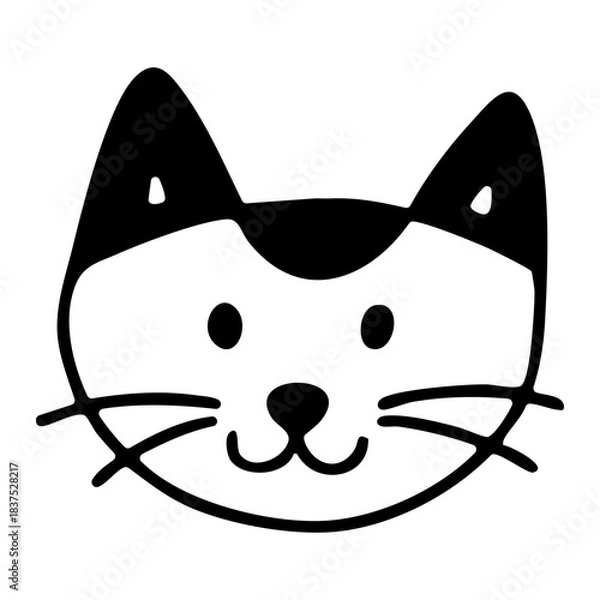 Fototapeta Cute cat face in outline style with simple expressive features. Hand drawn vector isolated illustration. 