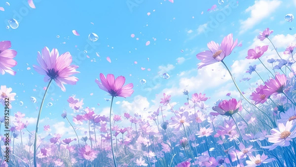 Obraz Cosmos Flowers under Blue Sky