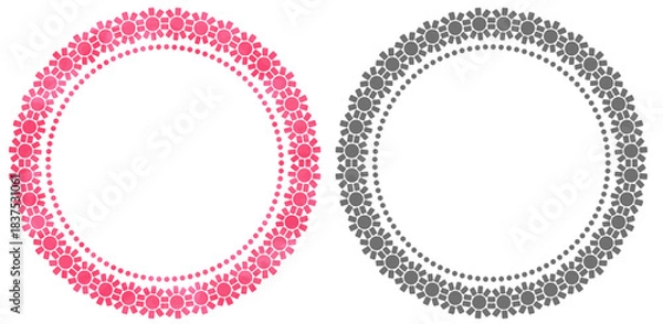 Obraz ビーズで作った花柄のサークルフレーム