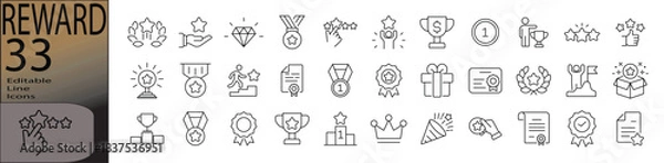 Fototapeta Reward set of web icons in line style.