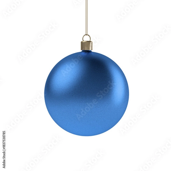Fototapeta Blue Christmas bauble hanging on a string, 3D render isolated on transparent background