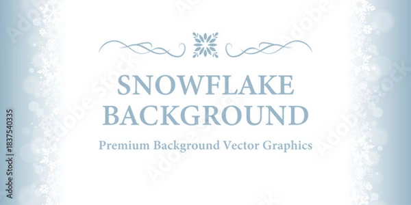 Obraz 雪の結晶が飾る淡いブルーの冬背景フレーム（スノーフレークデザイン）| ベクター素材 コピースペース バナー カード ウェブ フレーム 枠