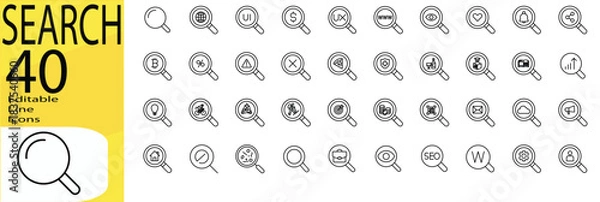 Obraz Editable stroke Search icon set