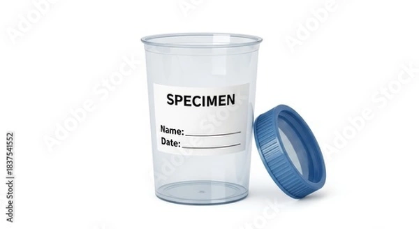 Fototapeta Empty medical specimen cup with blue lid