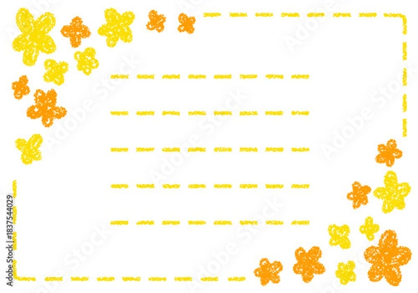 Obraz 手描きのクレヨン素材　背景　花のフレーム　カード