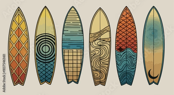 Obraz Surfboards with unique patterns and designs