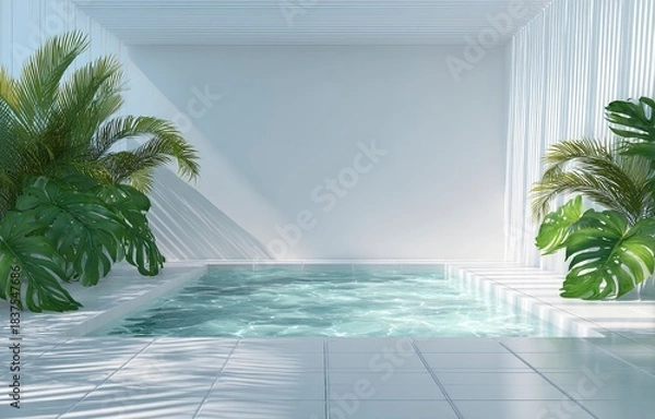 Obraz Serene empty white pool with clear water and tropical ambiance