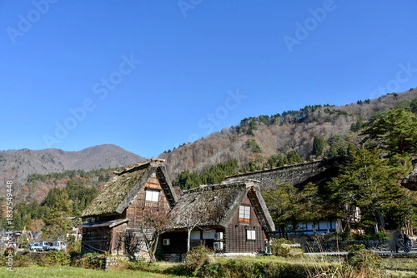 Obraz 紅葉に包まれる白川郷