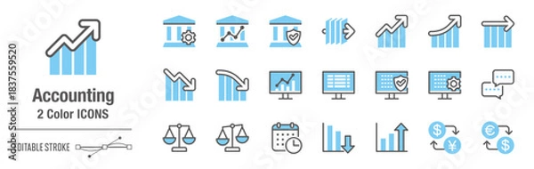 Obraz カジュアルな２色・アイコンセット｜会計、金融、ファイナンス [線の編集可能]