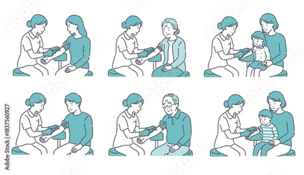 Obraz 採血・注射のバリエーションイラストセット（全年齢・男女・子供）