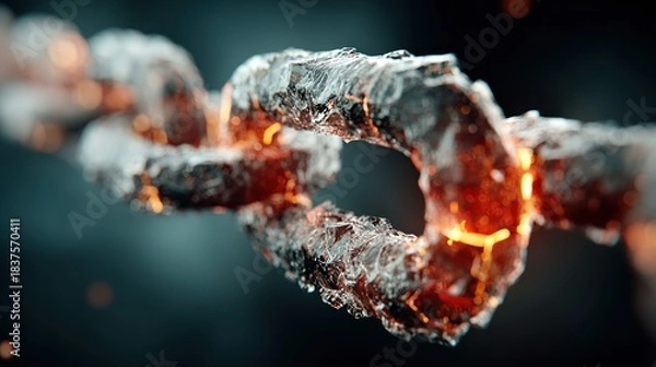 Obraz Close-up of a glowing chain link with fiery details.