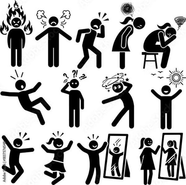 Obraz Psychological Condition and Reaction Pictogram Collection