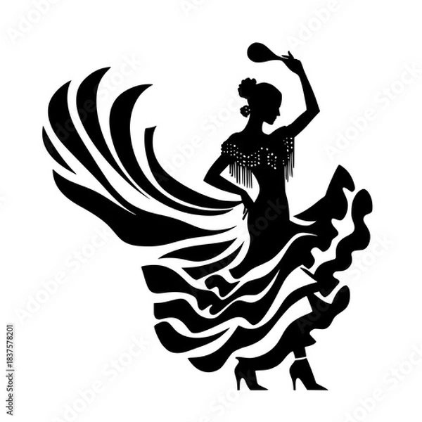 Obraz Dramatic Spanish Flamenco Dancer Silhouette,