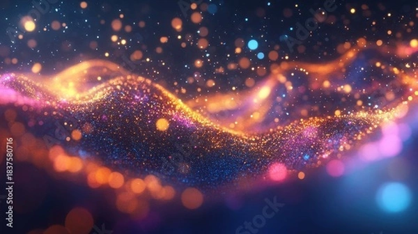Fototapeta Abstract glowing particles create a vibrant and dynamic wave pattern