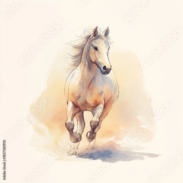 Obraz 走る馬の水彩画