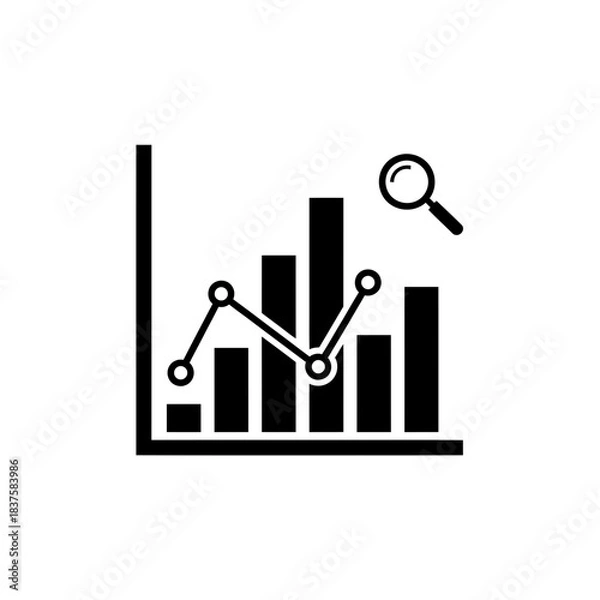 Obraz Professional data analysis icon featuring combined bar and line charts with a magnifying glass for deep insight discovery