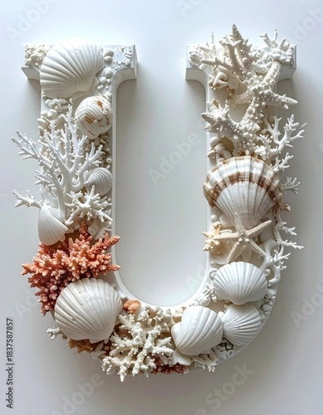 Fototapeta Letter U with white and peach shells