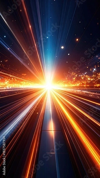 Fototapeta Radiant, fast light rays zoom forward