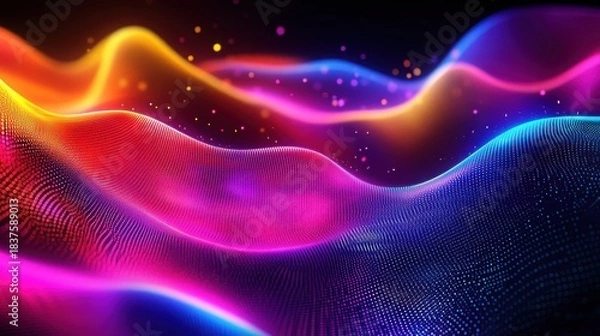 Fototapeta Abstract colorful waves flowing smoothly with glowing particles background