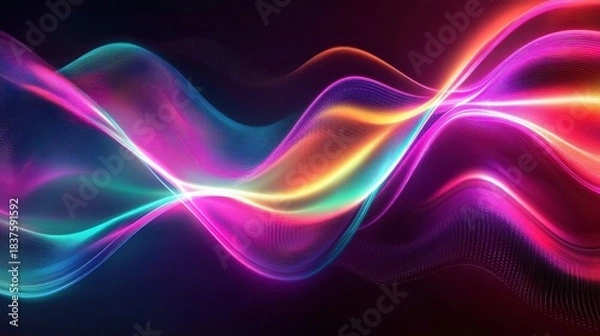 Fototapeta Abstract glowing waves of vibrant light flow across a dark background